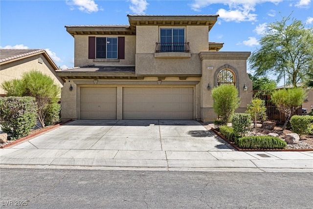 3405 Brook Song Ave, North Las Vegas, NV 89081 - mediterranean / spanish house with an attached garage, stucco siding, and driveway