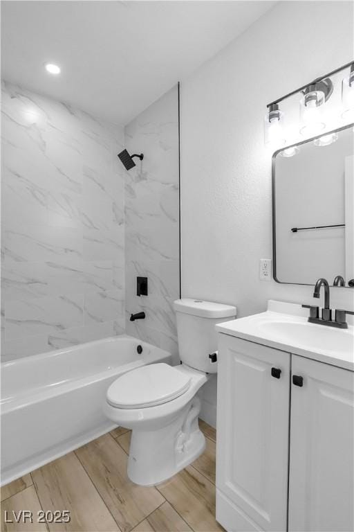 2105 Berkley Ave, Las Vegas, NV 89101 - bathroom featuring vanity, shower / bathtub combination, wood finished floors, and recessed lighting