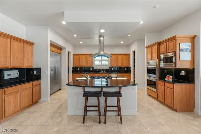 2285 Villefort Ct, Las Vegas, NV 89117 - kitchen with built in appliances, backsplash, dark countertops, and recessed lighting
