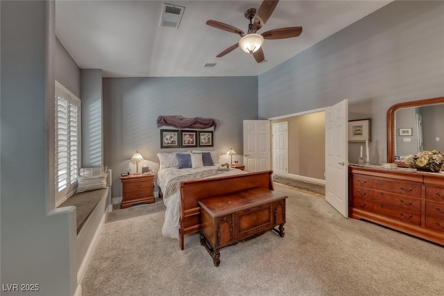 4045 N Chieftain St, Las Vegas, NV 89129 - bedroom featuring carpet floors, ceiling fan, and high vaulted ceiling