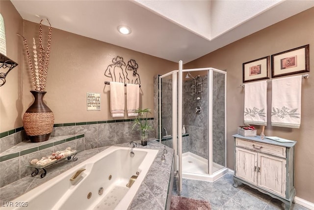 4045 N Chieftain St, Las Vegas, NV 89129 - full bath featuring a stall shower, a jetted tub, and vanity