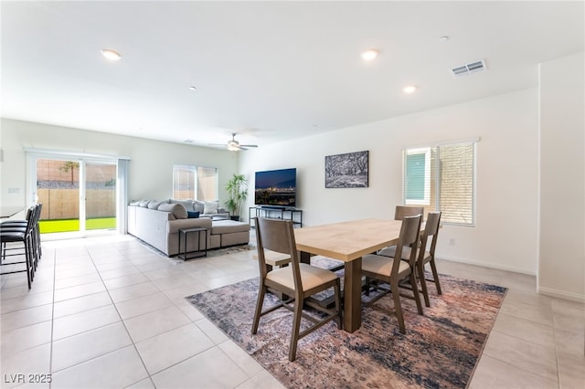 7211 Alabaster Peak St, Las Vegas, NV 89166 - dining area featuring light tile patterned floors, a ceiling fan, and recessed lighting