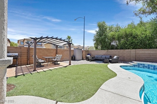 3591 Gloucester Gate St, Las Vegas, NV 89122 - fenced backyard featuring an outdoor living space, a pergola, and a patio area