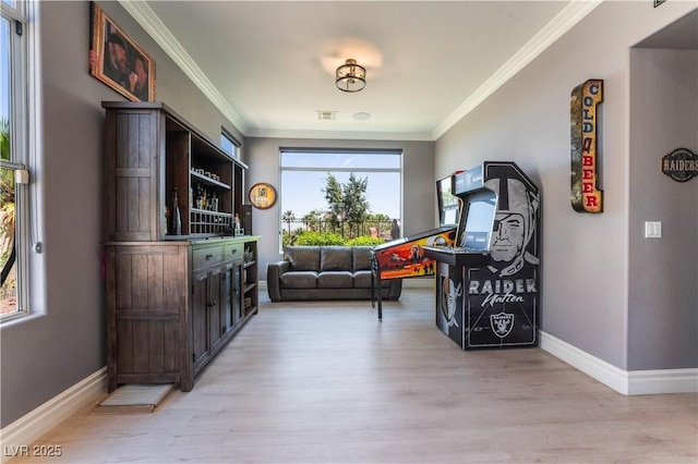 352 Angels Trace Ct, Las Vegas, NV 89148 - living area featuring light wood finished floors and crown molding