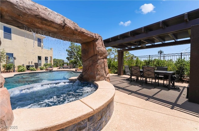 352 Angels Trace Ct, Las Vegas, NV 89148 - view of swimming pool featuring a pool with connected hot tub, a patio area, and outdoor dining area
