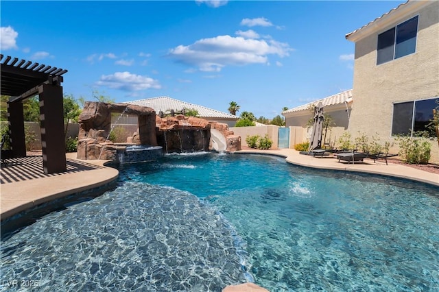 352 Angels Trace Ct, Las Vegas, NV 89148 - view of pool with a pool with connected hot tub, a fenced backyard, a patio area, and a pergola
