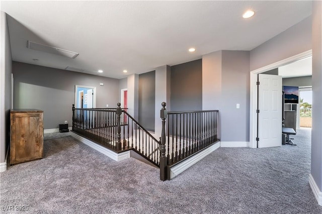 352 Angels Trace Ct, Las Vegas, NV 89148 - hallway featuring an upstairs landing, carpet floors, recessed lighting, and attic access