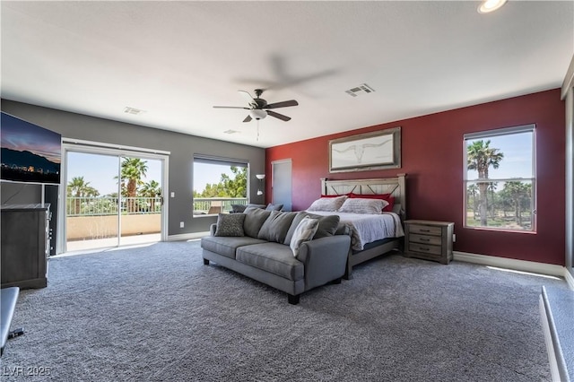 352 Angels Trace Ct, Las Vegas, NV 89148 - carpeted bedroom featuring access to outside and ceiling fan