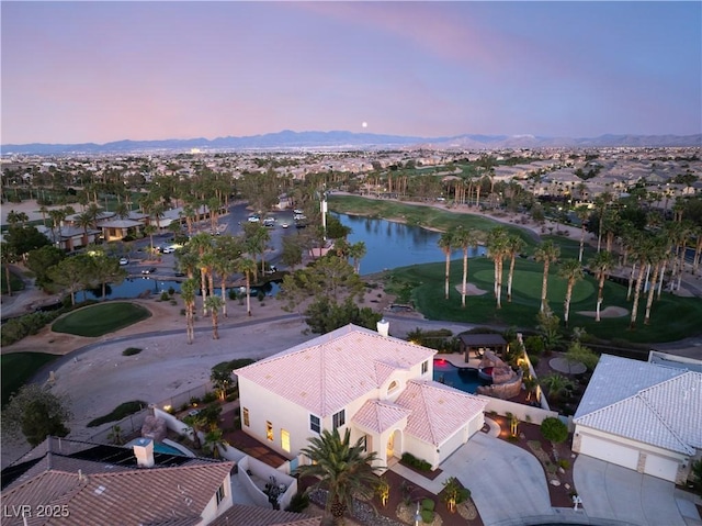 352 Angels Trace Ct, Las Vegas, NV 89148 - aerial view at dusk of a water and mountain view and a residential view