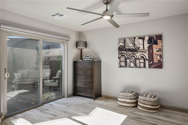 8175 Caldera Creek St, Las Vegas, NV 89113 - bedroom featuring access to outside, light wood-style floors, and a ceiling fan