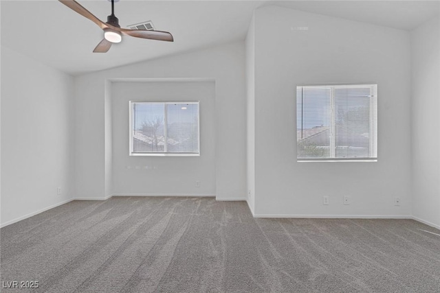 3741 Cactus Wheel Ct, Las Vegas, NV 89129 - empty room with carpet, vaulted ceiling, plenty of natural light, and ceiling fan