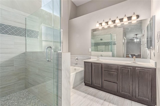 1761 Summerwood Cir, Henderson, NV 89012 - bathroom with a bath, a stall shower, and double vanity