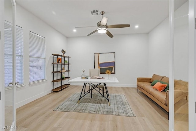 328 Hedgehope Dr, Las Vegas, NV 89183 - office area with a ceiling fan, light wood-style floors, and recessed lighting