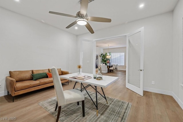 328 Hedgehope Dr, Las Vegas, NV 89183 - office space with light wood finished floors, ceiling fan, recessed lighting, and french doors