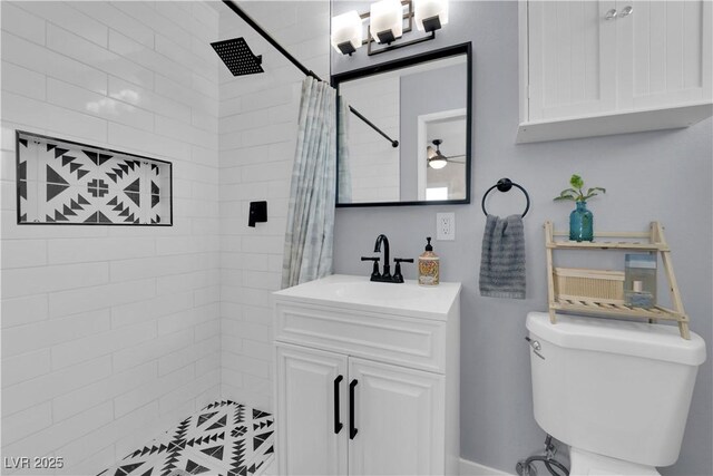 3509 Navajo Way, Las Vegas, NV 89108 - bathroom with vanity, tiled shower, and a ceiling fan