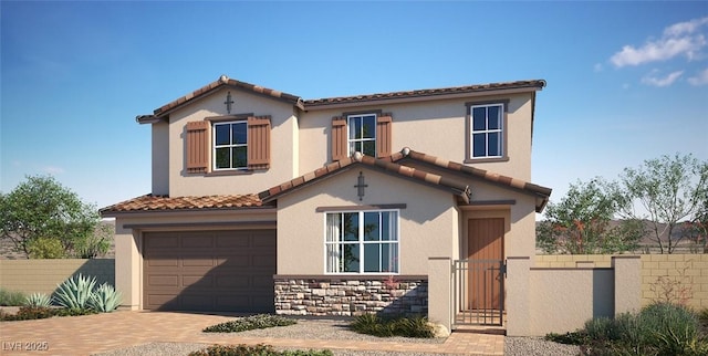 765 Cloud Creek St, Henderson, NV 89011 - view of front facade with a garage, a tiled roof, driveway, and stucco siding