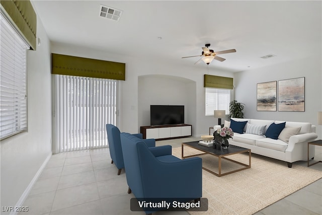 10062 Aspen Rose St Unit 103, Las Vegas, NV 89183 - living room featuring ceiling fan and tile patterned floors