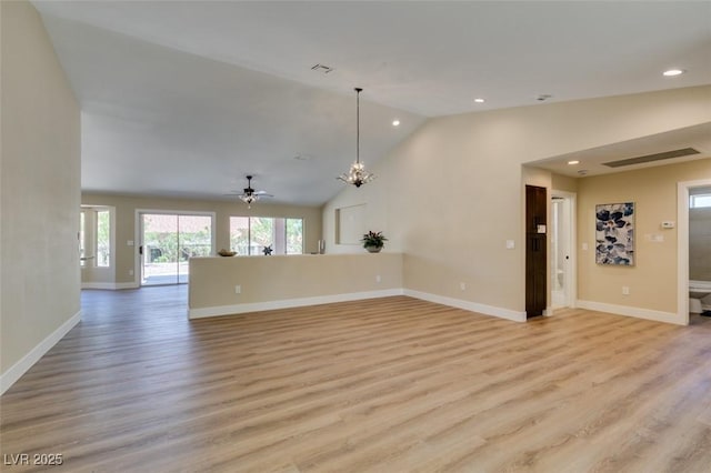 9800 Rosamond Dr, Las Vegas, NV 89134 - unfurnished living room with plenty of natural light, light wood-type flooring, recessed lighting, a chandelier, and high vaulted ceiling