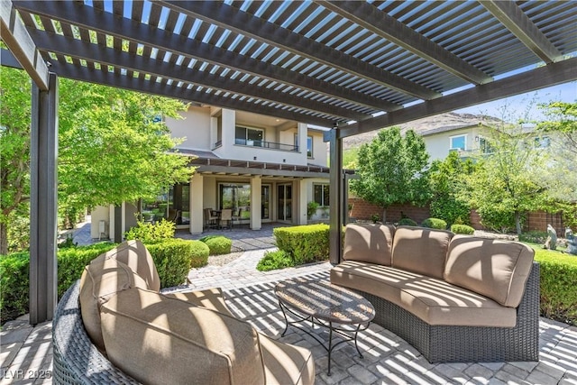 6338 Skystone St, Las Vegas, NV 89135 - patio / terrace featuring an outdoor living space, a patio, and a pergola