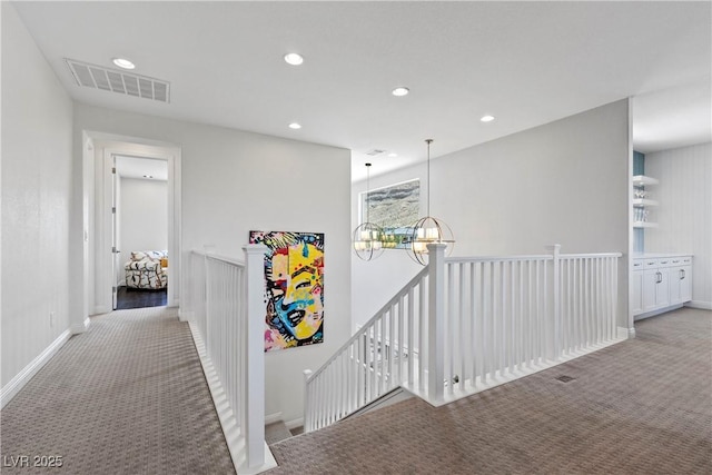 6338 Skystone St, Las Vegas, NV 89135 - corridor featuring an upstairs landing, carpet flooring, recessed lighting, and a chandelier