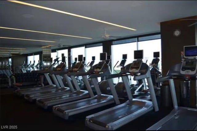 4381 W Flamingo Rd Unit 2902, Las Vegas, NV 89103 - gym with a ceiling fan and healthy amount of natural light