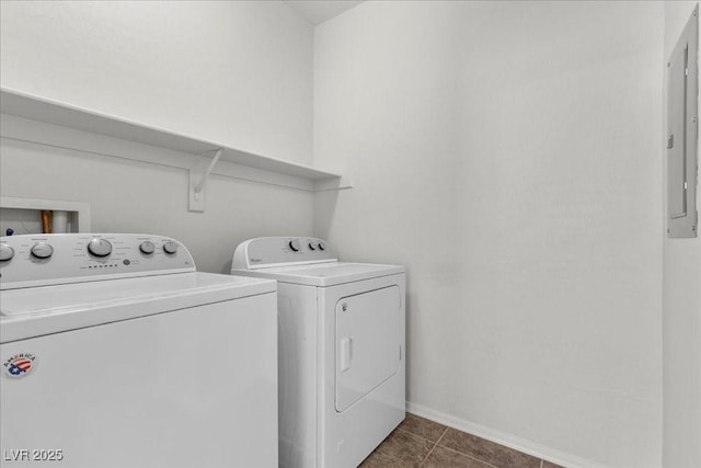 6868 Sky Pointe Dr Unit 2035, Las Vegas, NV 89131 - laundry area featuring washing machine and dryer, electric panel, and dark tile patterned floors