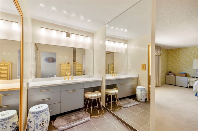 226 Dalmatian Ln, Las Vegas, NV 89107 - bathroom with vanity, tile patterned flooring, and wallpapered walls