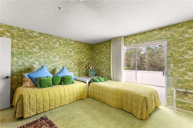 226 Dalmatian Ln, Las Vegas, NV 89107 - bedroom featuring wallpapered walls, carpet, access to outside, and a textured ceiling