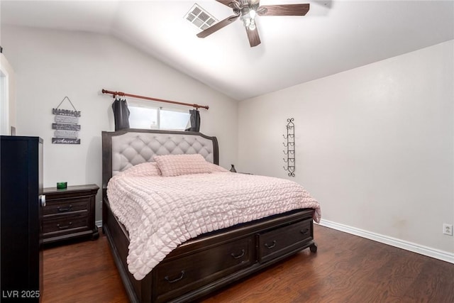 3825 Manhattan Bridge Pl, North Las Vegas, NV 89032 - bedroom with dark wood-style floors, vaulted ceiling, and a ceiling fan