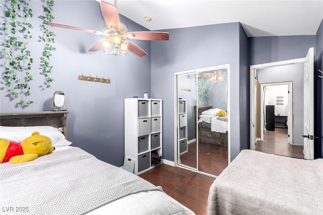 3825 Manhattan Bridge Pl, North Las Vegas, NV 89032 - bedroom featuring wood finished floors, a closet, and a ceiling fan