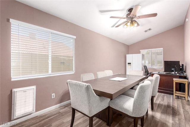 3825 Manhattan Bridge Pl, North Las Vegas, NV 89032 - dining space featuring wood finished floors, lofted ceiling, and ceiling fan