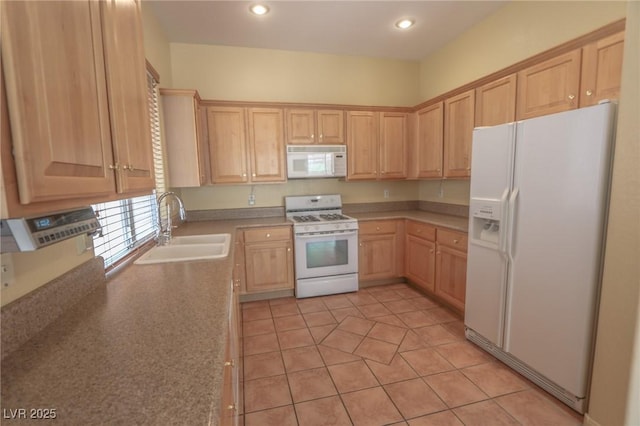 1174 Monogram Way, Las Vegas, NV 89123 - kitchen with white appliances, light brown cabinetry, recessed lighting, light tile patterned floors, and light countertops