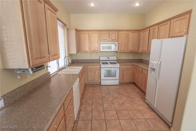 1174 Monogram Way, Las Vegas, NV 89123 - kitchen featuring white appliances, light brown cabinets, recessed lighting, and light tile patterned flooring