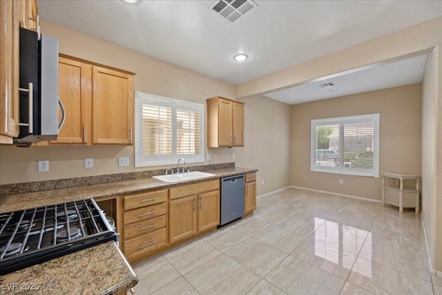 2117 Bay Thrush Way N, Las Vegas, NV 89084 - kitchen featuring stainless steel dishwasher, light tile patterned floors, gas stove, and recessed lighting