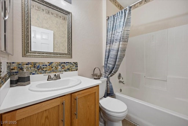 2117 Bay Thrush Way N, Las Vegas, NV 89084 - bathroom with vanity, shower / bathtub combination with curtain, and decorative backsplash