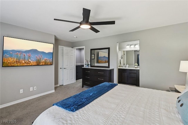 1922 Via Delle Arti, Henderson, NV 89044 - bedroom with carpet floors, ensuite bathroom, and ceiling fan