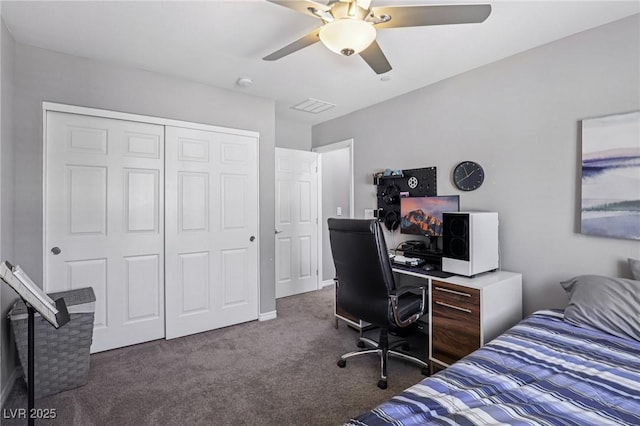1922 Via Delle Arti, Henderson, NV 89044 - carpeted bedroom featuring a closet, ceiling fan, and an office area