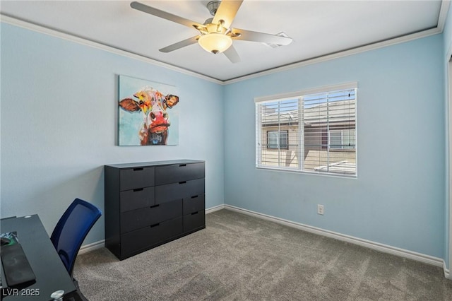 1922 Via Delle Arti, Henderson, NV 89044 - home office with carpet floors, ornamental molding, and a ceiling fan