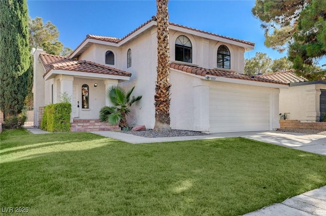 8809 Beach Front Dr, Las Vegas, NV 89117 - mediterranean / spanish-style home featuring a tiled roof, concrete driveway, and stucco siding