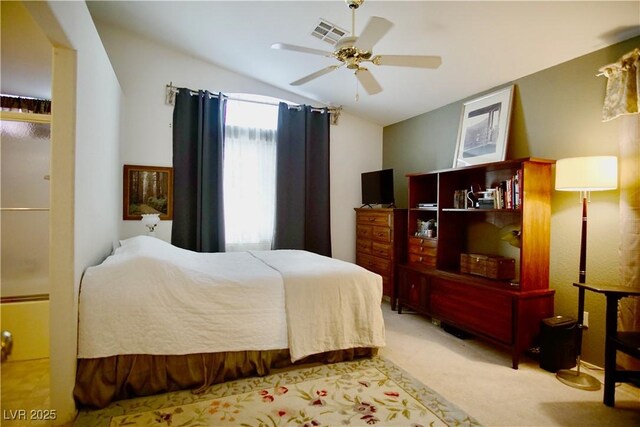 6131 Pumpkin Patch Ave, Las Vegas, NV 89142 - carpeted bedroom featuring vaulted ceiling and a ceiling fan