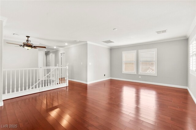 11649 Royal Derwent Dr, Las Vegas, NV 89138 - empty room with crown molding, a ceiling fan, and wood finished floors
