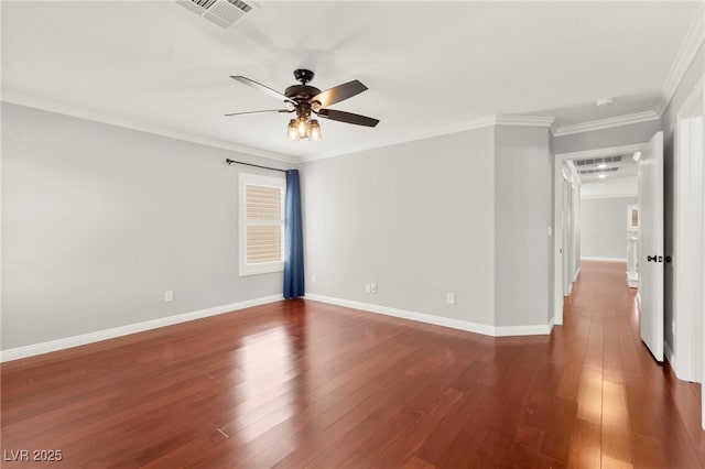 11649 Royal Derwent Dr, Las Vegas, NV 89138 - spare room featuring a ceiling fan, dark wood-style flooring, ornamental molding, and a smoke detector