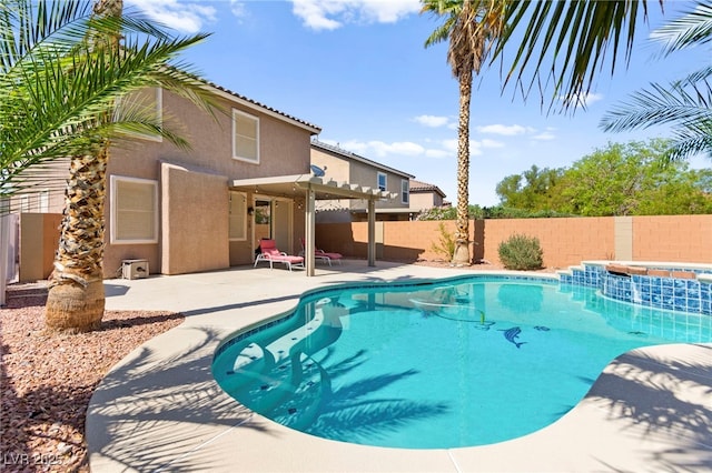 11649 Royal Derwent Dr, Las Vegas, NV 89138 - view of pool featuring a fenced backyard, a patio area, and a pool with connected hot tub