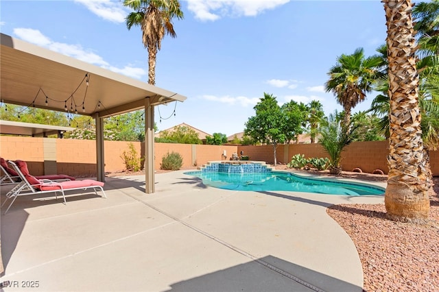 11649 Royal Derwent Dr, Las Vegas, NV 89138 - view of pool with a patio area, a fenced backyard, and a pool with connected hot tub