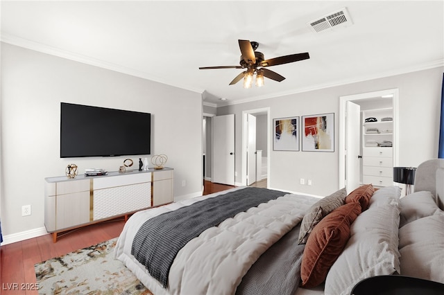 11649 Royal Derwent Dr, Las Vegas, NV 89138 - bedroom with ornamental molding, wood finished floors, and ceiling fan
