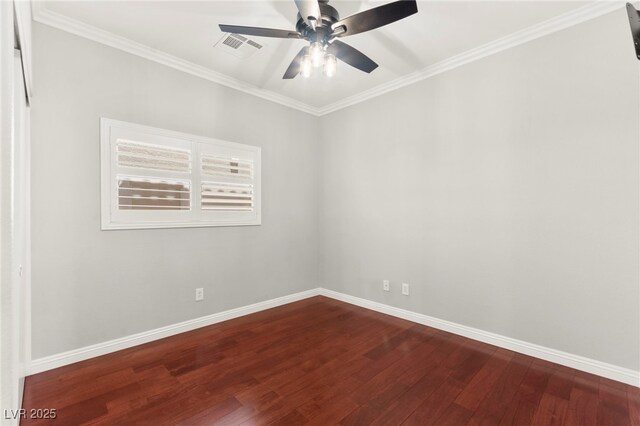 11649 Royal Derwent Dr, Las Vegas, NV 89138 - unfurnished room featuring dark wood-type flooring, a ceiling fan, and crown molding