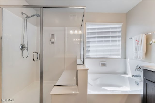 151 Duckhook Ave, Las Vegas, NV 89148 - bathroom with a bath, a stall shower, and vanity