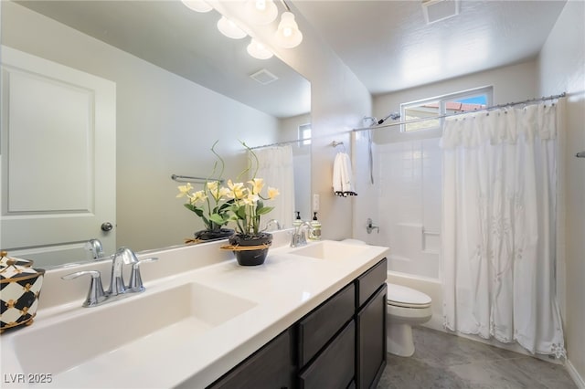 151 Duckhook Ave, Las Vegas, NV 89148 - bathroom with shower / bath combination with curtain, double vanity, and tile patterned flooring