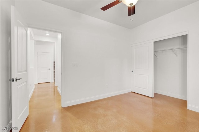 4036 W Bird Man Ln, North Las Vegas, NV 89084 - unfurnished bedroom with finished concrete flooring, a closet, and a ceiling fan