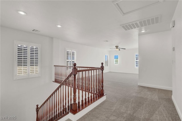 4036 W Bird Man Ln, North Las Vegas, NV 89084 - hall featuring an upstairs landing, carpet flooring, recessed lighting, and attic access